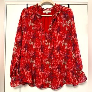 LOFT Red Floral Blouse